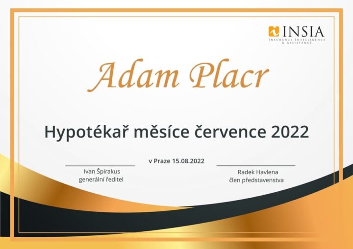 Ing. Adam Placr - Hypotékař měsíce července 2022
